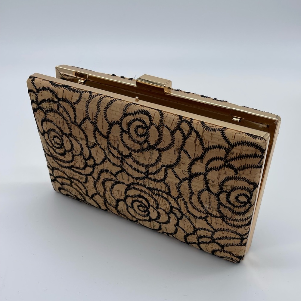 Sondra Roberts Floral Squared Cork Crossbody Purse Clutch